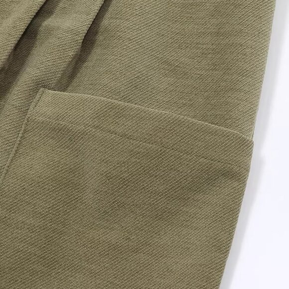 B.Sure Khaki Green High-Waisted Workwear Wide-Leg Casual Pants - Picture 3 of 4